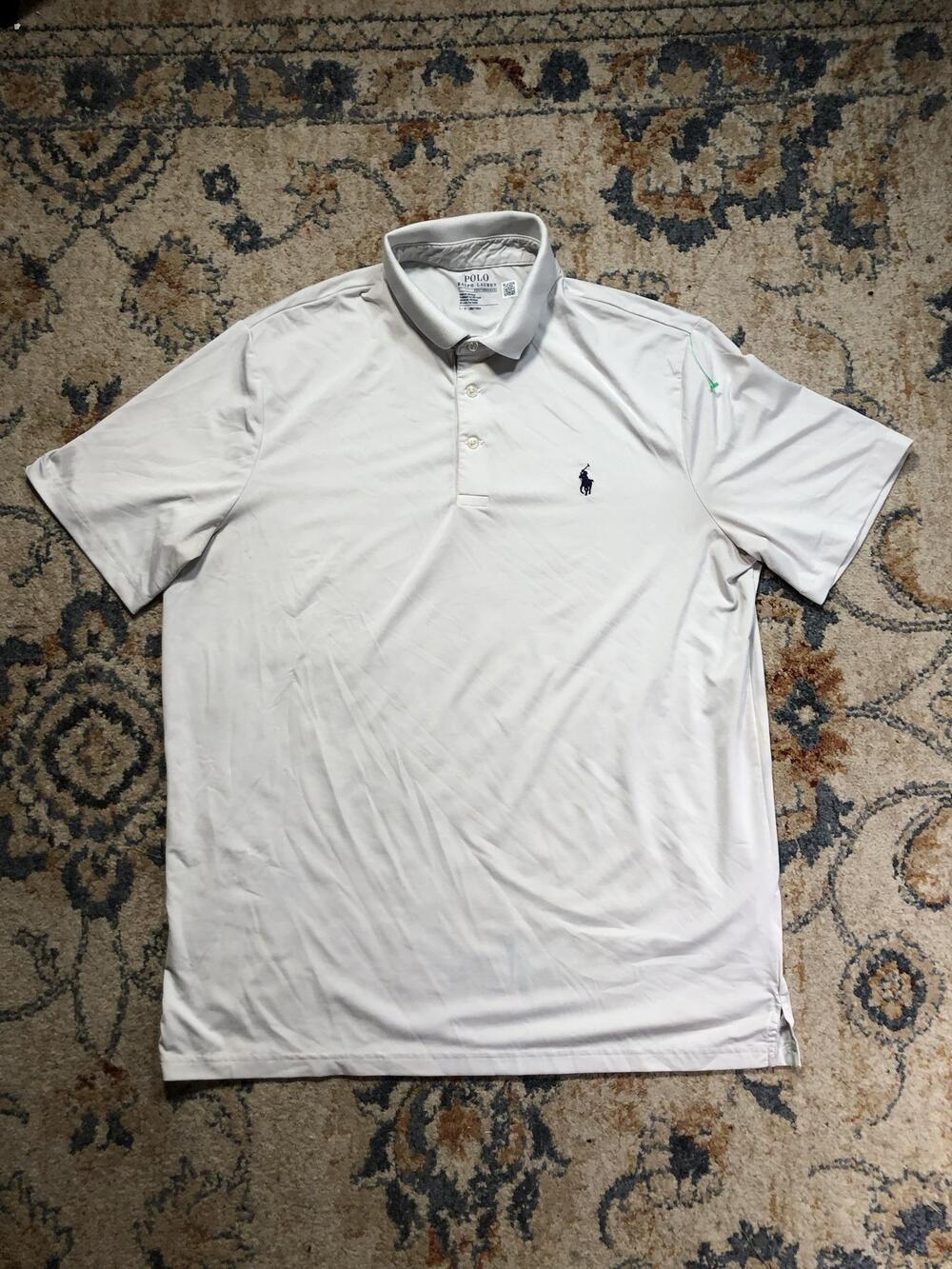 Polo Ralph Lauren Polo Shirt Mens L White Solid Performance Knit Short Sleeve